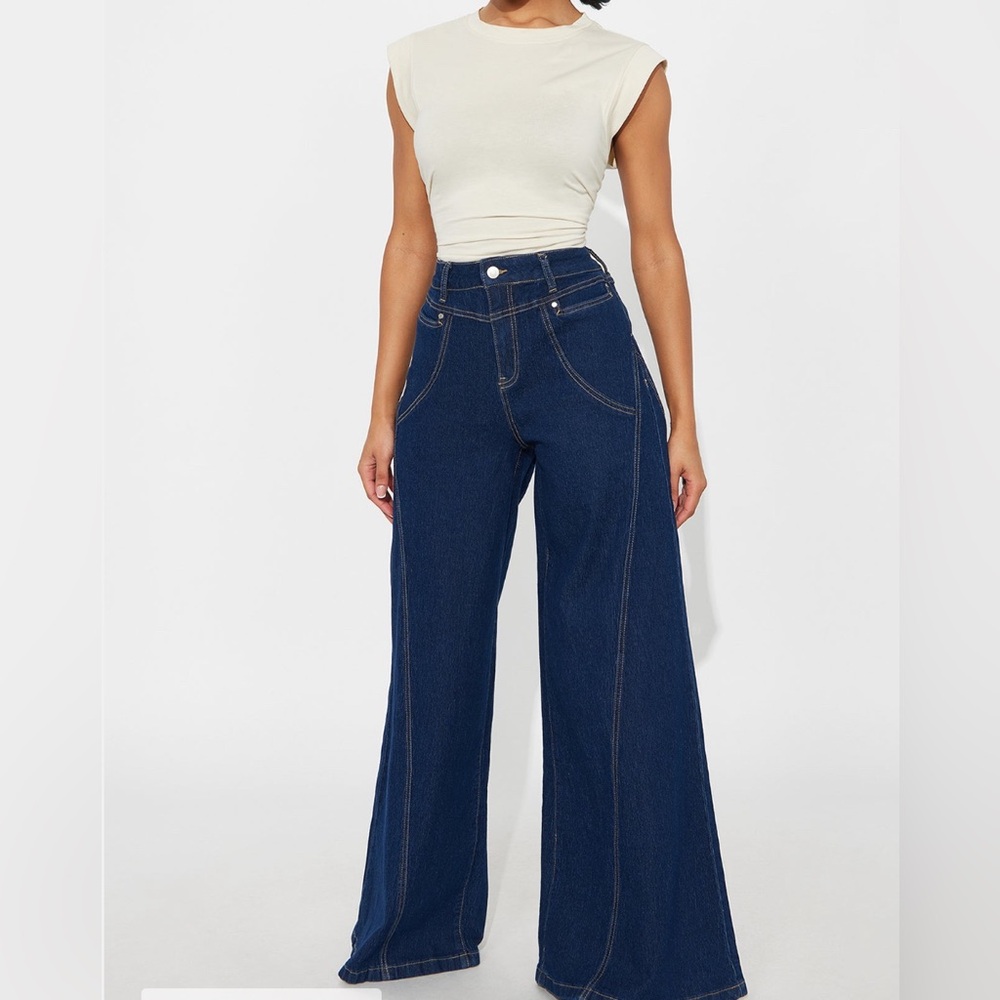 Wide-Leg Blue Jeans